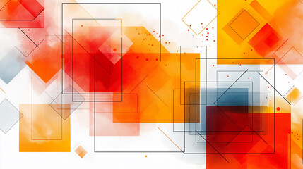 Aufkleber - Abstract watercolor design featuring vibrant colors and dynamic geometric shapes on a white background