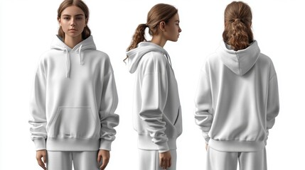 Canvas Print - White Hoodie Front Side and Back View Generative AI