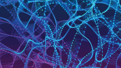 Poster - Abstract background with connecting dots and lines. Neural connections. Network connection structure. Plexus effect. 3D vector illustration