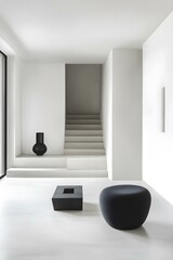 Canvas Print - Modern Minimalist Living Room Interior Design With White Walls and Black Furniture