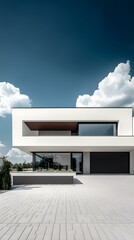 Poster - Modern Architecture House with White Walls and Blue Sky