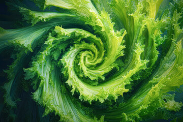 Wall Mural - A spiral of green leaves with a green stem