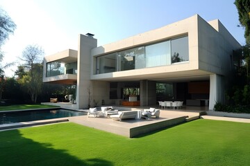 Wall Mural - Modern Concrete House with Swimming Pool and Patio