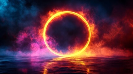 Poster - Fiery Neon Ring in Mystical Landscape