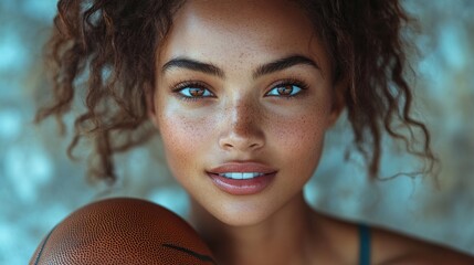 Canvas Print - young woman posing with basketball ball before womans match