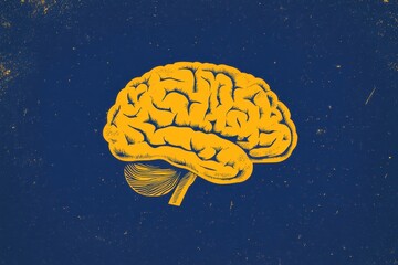 Poster - logo of a brain, graphic design, minimalism, yellow on blue background Generative AI