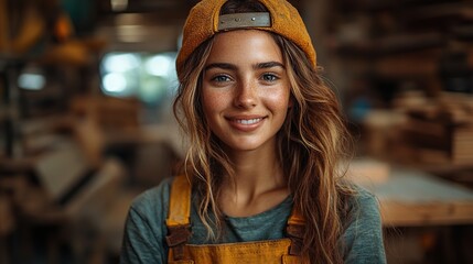 Wall Mural - young woman worker in the carpenter workroom