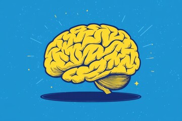 Poster - A yellow brain on a blue background, a simple illustration in a flat design style, with simple lines and shapes, a bold outline, and minimalist details Generative AI