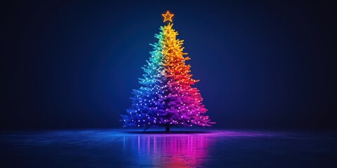 Wall Mural - Radiant Christmas Tree with Multicolored Lights on a Dark Background