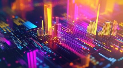 Poster - An abstract financial graph with vibrant colors, representing market diversity and financial analysis, displayed on a digital platform.