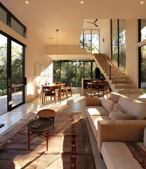 Sticker - Modern Interior Design With Large Windows And Natural Light