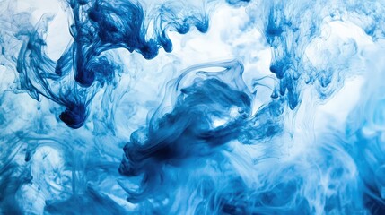 Poster - Blue ink dropping into clear water, creating swirling patterns and abstract shapes
