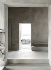 Poster - Minimalist Concrete Interior With Sea View