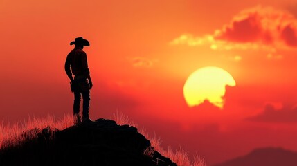 Canvas Print - Cowboy at Sunset