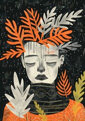 Wall Mural - Abstract Illustration Of Woman With Leaves