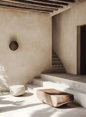 Wall Mural - Minimalist Interior Design with Stone and Wood Furniture