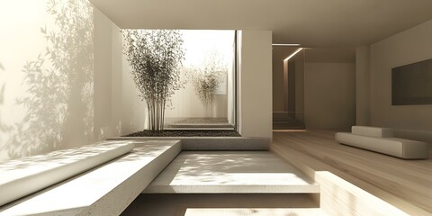 Wall Mural - Minimalist Interior Design with Indoor Garden and Light