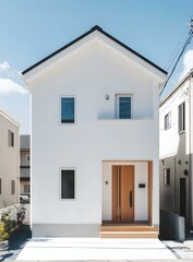 Wall Mural - Modern Minimalist White House with Wooden Door and Windows