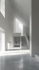 Poster - Modern White Minimalist Architecture Interior Design with Staircase