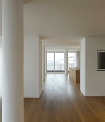 Canvas Print - Modern Interior Design Living Room With Wooden Floor And Large Windows