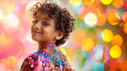 Wall Mural - a young boy wearing a diversify color dress, posing with a smile