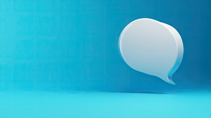 Fototapete - Clean 3D white speech bubble with a blue backdrop, symbolizing online chat, messaging, or customer support in a digital environment.