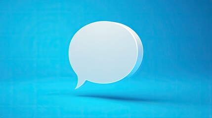Fototapete - Clean 3D white speech bubble with a blue backdrop, symbolizing online chat, messaging, or customer support in a digital environment.