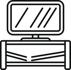 Poster - Tv set is standing on a modern wooden shelf rack with shelves, offering a stylish and functional entertainment solution for the living room