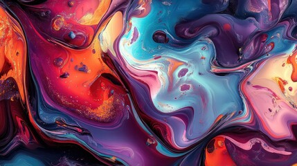Poster - Colorful fluid forms in a 3D abstract design, with swirling, dynamic patterns creating a sense of energy and movement.