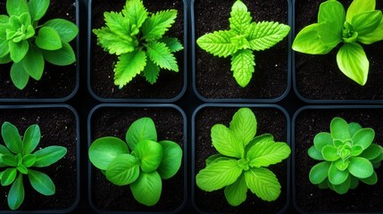 Poster - Overhead shot of a garden bed filled with a variety of seedlings, showcasing the diversity and potential of new life.