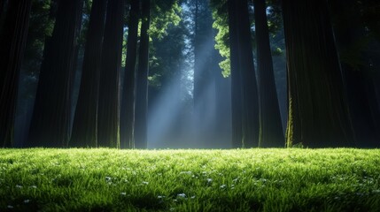 Poster - Majestic redwood trees towering over a lush forest floor, showcasing the beauty and longevity of nature.