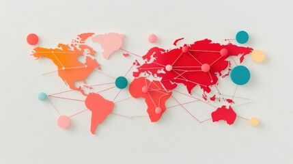 Sticker - A stylized map of the world with interconnected lines representing global trade routes and financial flows, illustrating market globalization.