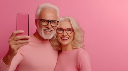 Poster - A man and woman taking a selfie with their cell phones, AI