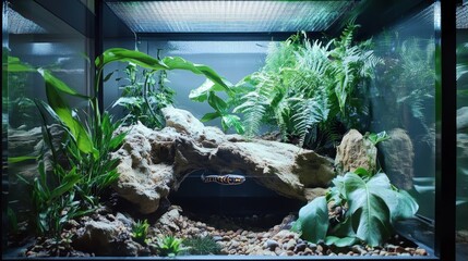 Tropical Terrarium with Snake and Lush Greenery