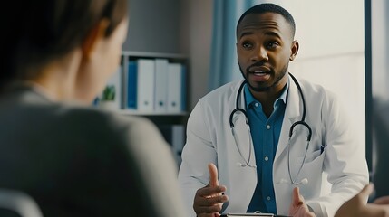 Canvas Print - African American male doctor talking with a patient.