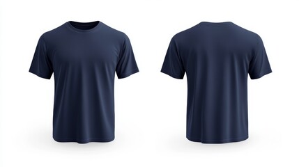 This navy blue tshirt mockup shows detailed front and back views, ideal for casual design projects and retail presentations, serving as a great visual option for promoting apparel designs