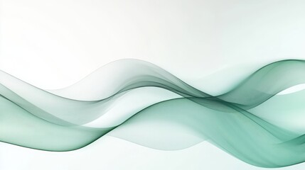 Wall Mural - Abstract Green Waves on a White Background