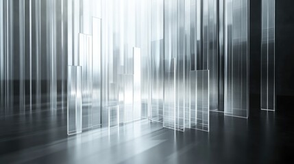 Poster - High-tech bar graph made of transparent glass bars with light reflections, minimalist background