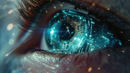 Poster - A close-up shot of an eye with a digital overlay of lines and shapes, creating a futuristic and technological aesthetic.