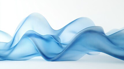 Poster - Minimalist 3D illustration of blue waves with subtle gradients, flowing seamlessly on a white background, ideal for tech brochures or business flyers.