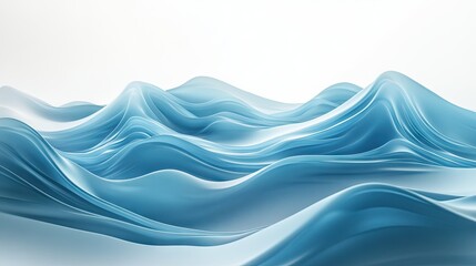 Poster - Minimalist 3D illustration of blue waves with subtle gradients, flowing seamlessly on a white background, ideal for tech brochures or business flyers.