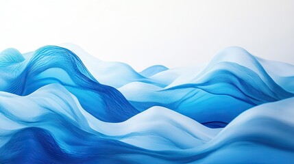 Poster - Minimalist 3D illustration of blue waves with subtle gradients, flowing seamlessly on a white background, ideal for tech brochures or business flyers.