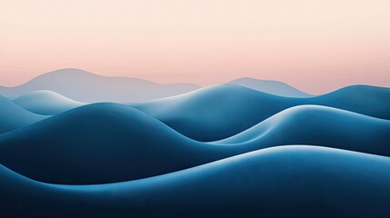 Poster - Minimalist abstract blue waves on a gradient background, with smooth transitions and a sense of depth. Suitable for digital or print media.