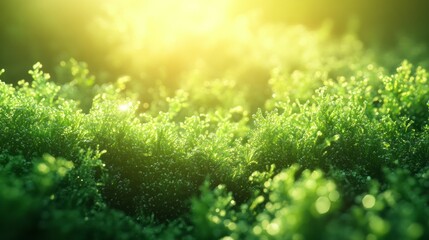 Poster - A lush green field with sunlight shining through the leaves