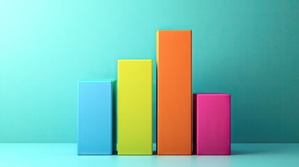 Poster - Modern 3D bar chart with vibrant colors, data visualization concept, and minimalistic background