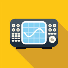 Poster - electronic test equipment showing a sine wave on a blue screen with a yellow background