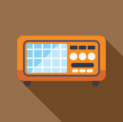 Poster - Orange vintage radio casting a long shadow over a brown background
