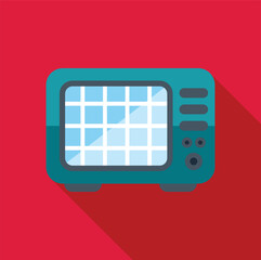 Canvas Print - Green retro tv showing static, designed in flat style with long shadow on red background