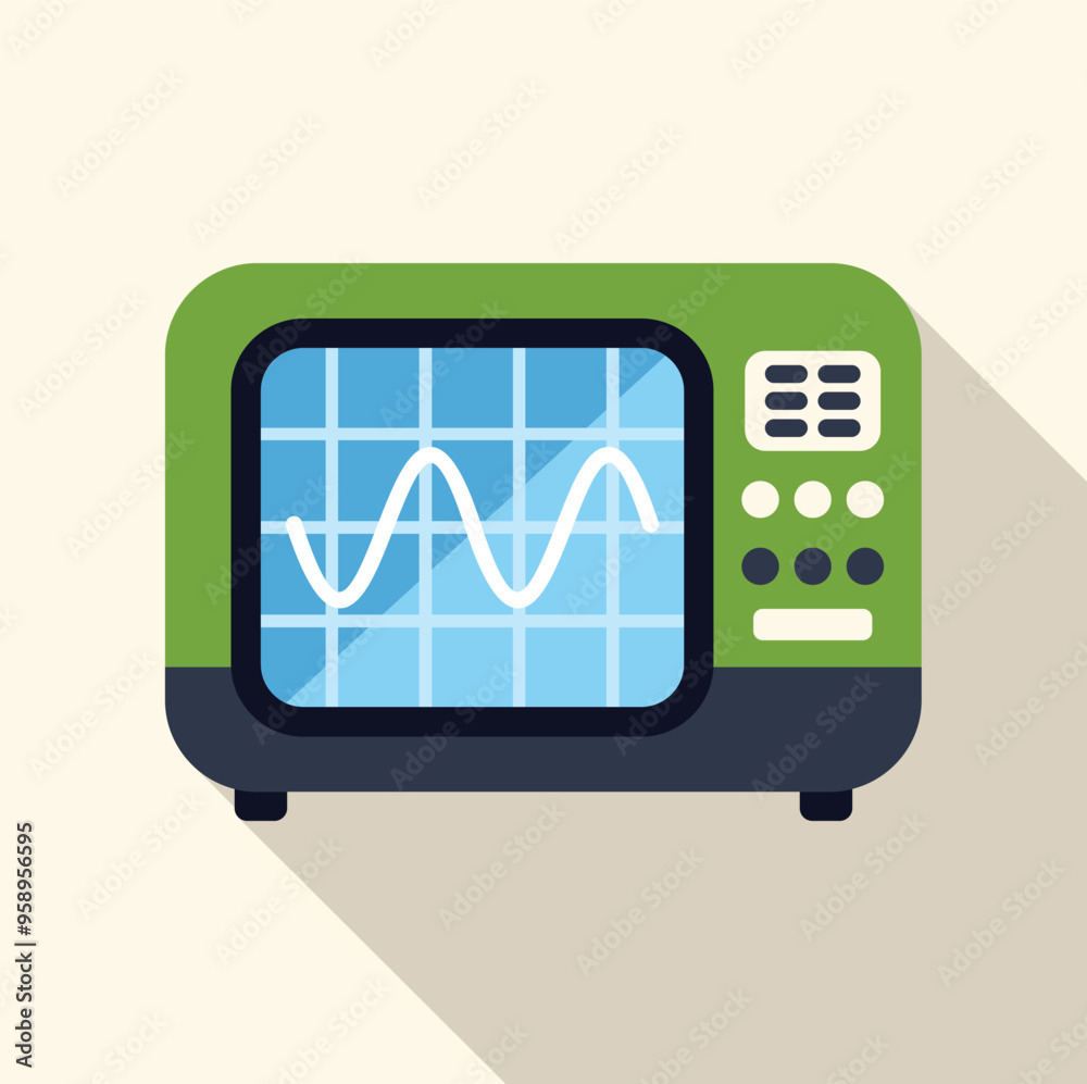 Green oscilloscope displaying a sinusoidal signal on its screen ...