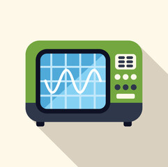 Poster - Green oscilloscope displaying a sinusoidal signal on its screen, representing electronic testing and measurement